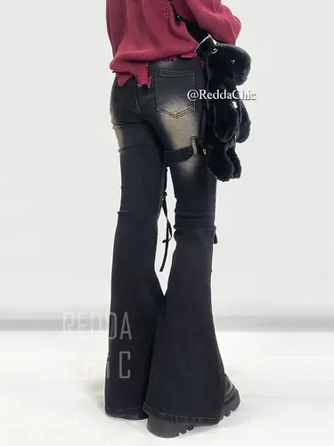 REDDACHiC Low Waist Cargo Jeans Women Distressed Buckle Belt Bootcut Denim Pants Tall Girl Long Trousers Retro Grunge Streetwear - Image 3