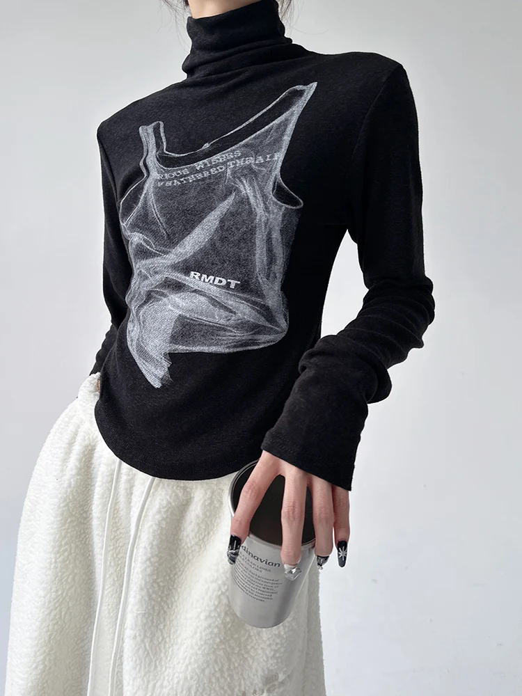 

Тонкая футболка с высоким воротником в стиле ретро Spicy Girl, эластичная футболка с надписью Ele Print ort Base irt, смесь хлопка и полиэстера