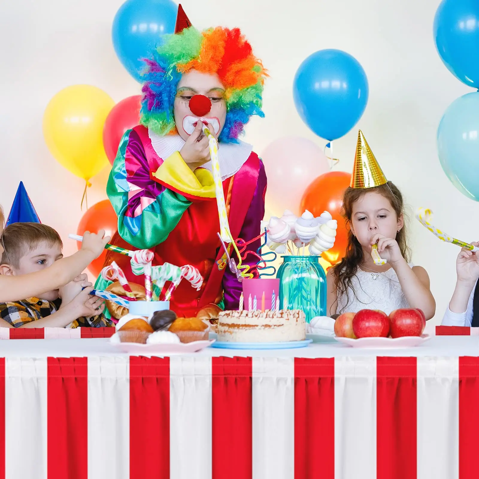 Red White Striped Table Skirt Disposable Circus Table Skirts Happy Birthday Wedding Festival Plastic