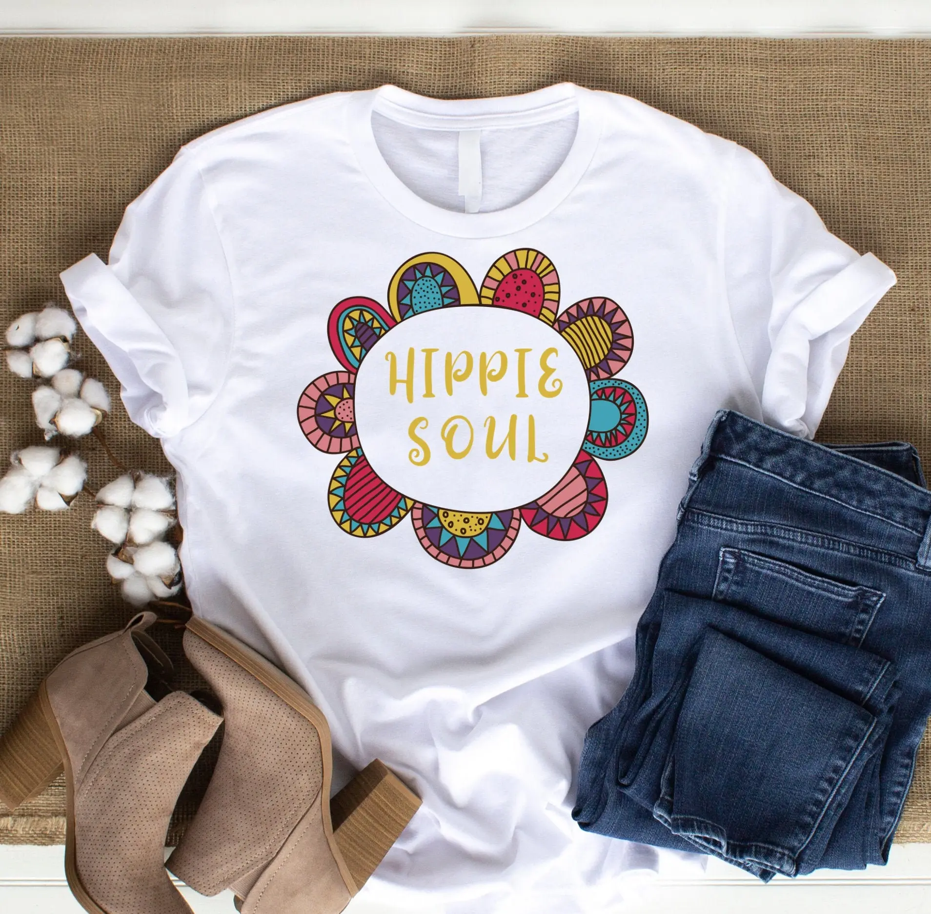 Boho flower shirt Bohemian floral T tee Festival Top Yoga s music Happy soul shoul