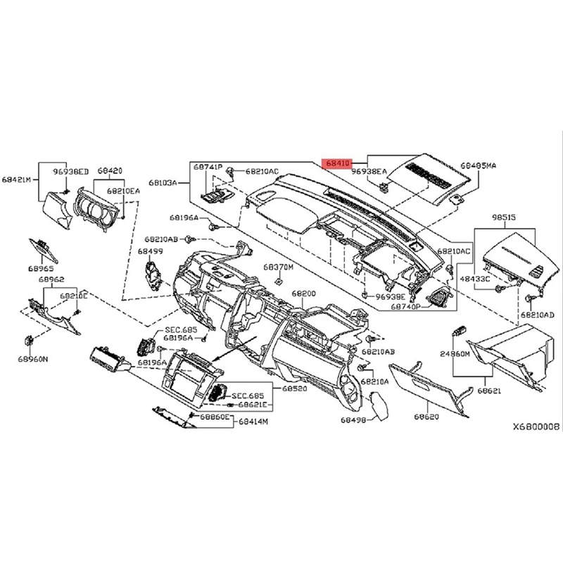 68414-EL00A แผงช่องแอร์แผงหน้าปัดรถยนต์สำหรับ Nissan Tiida 2004-2011 Center A/c แผ่นครอบช่องแอร์