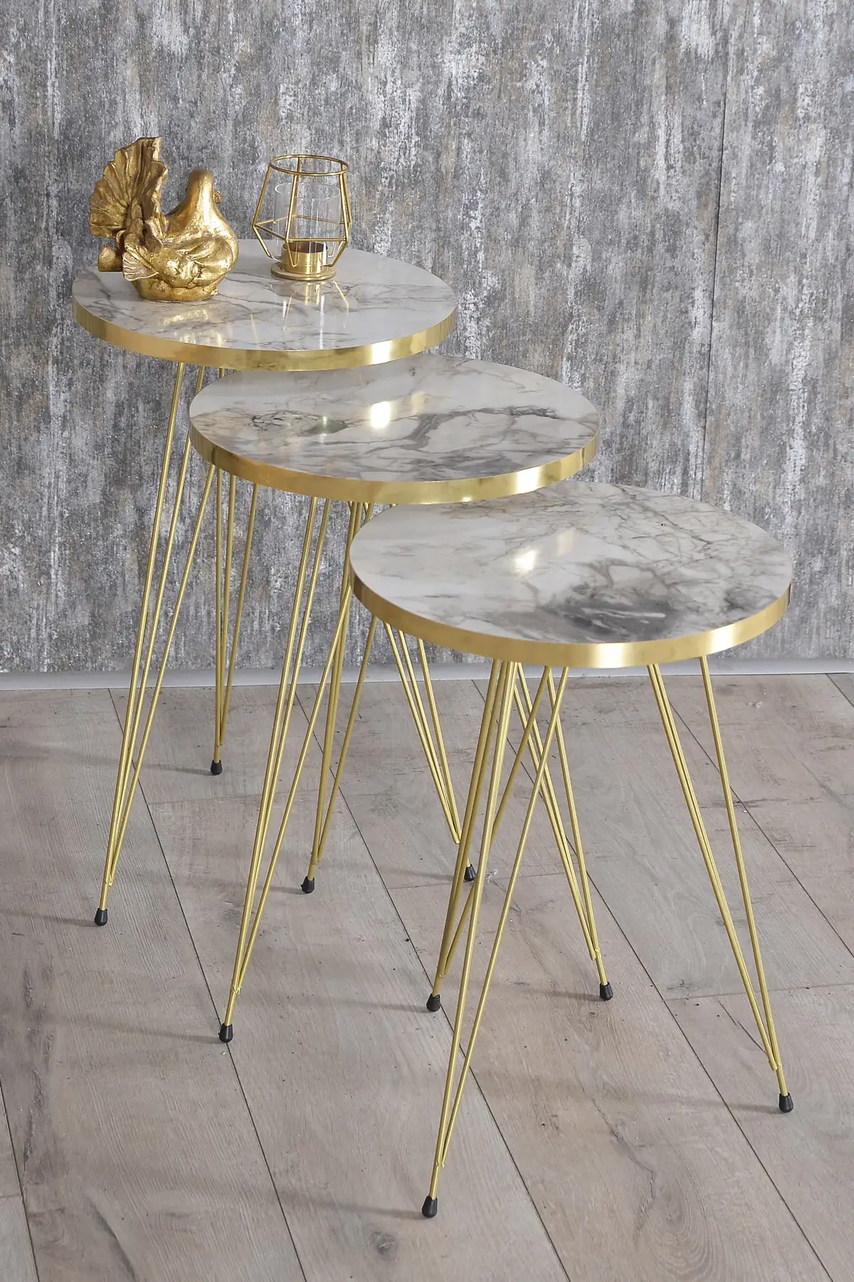 DOLBOVI Zigon Coffee Table And Coffee Table in the Middle Ellipse Set Gold Ephesus Tel Coffee Table