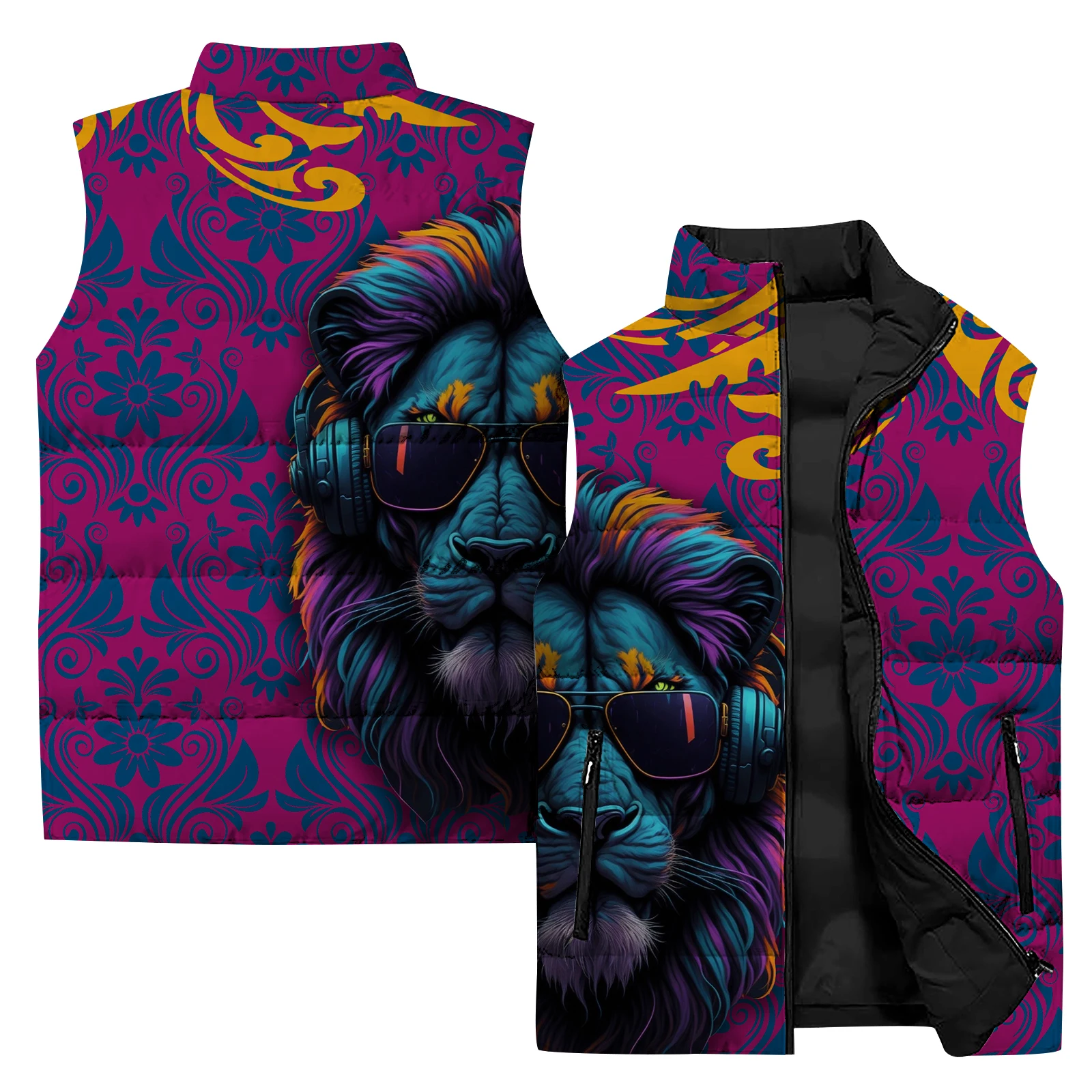 Fashionable Personalized Lion Print Men\'s Sleeveless Vest Comfortable and Versatile Men\'s Vests Man Warmth and Cold Protection