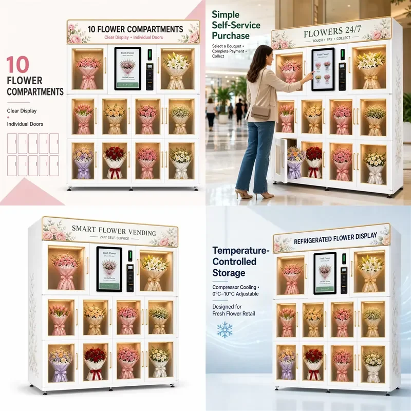 Smart 10 Door Flower Vending Machine Refrigerated Fresh Bouquet Locker for Flower Shops Hotels and Malls