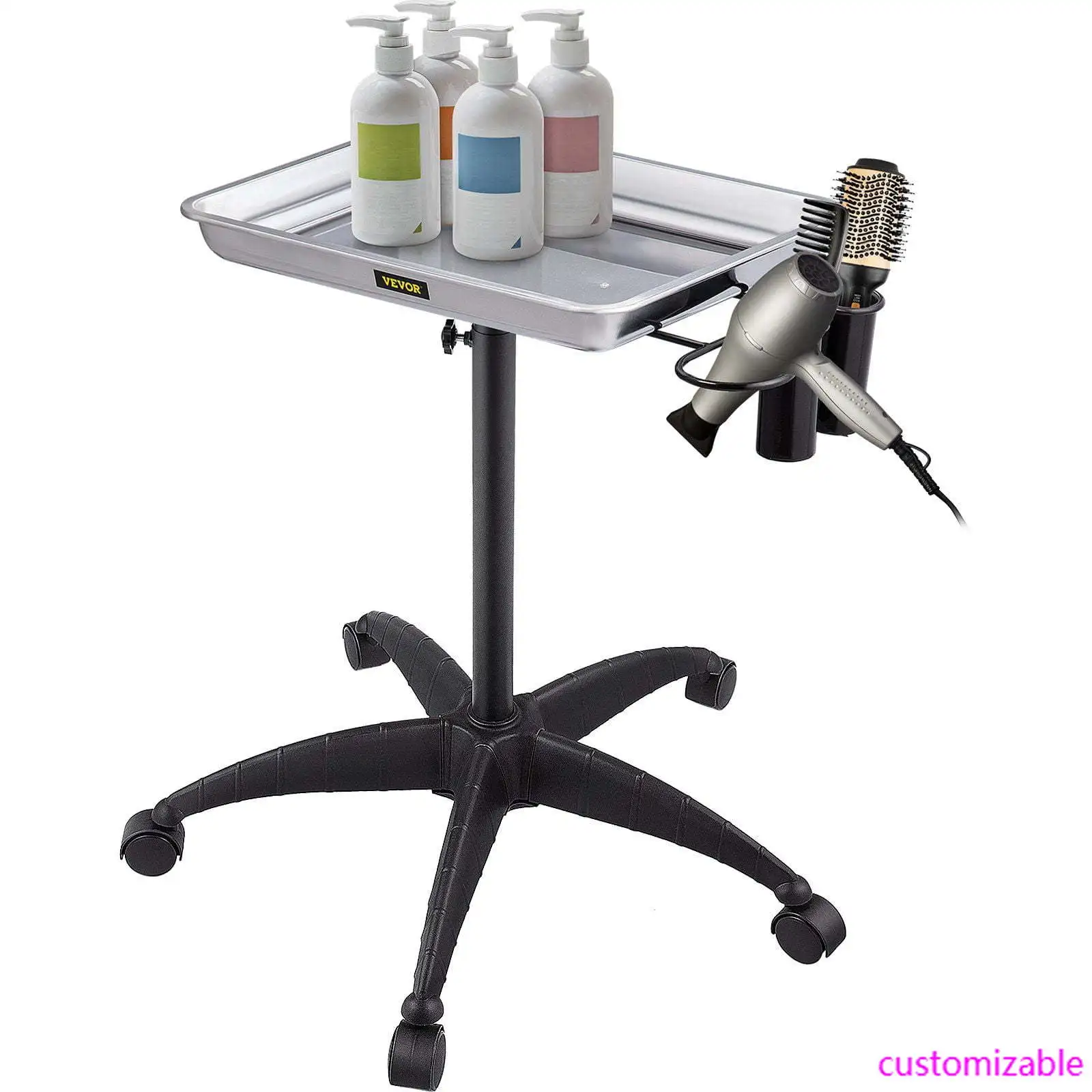 صينية طبية بحامل مايو، صينية صالون من الفولاذ المقاوم للصدأ قابلة للتعديل، سهلة التجميع، صينية مختبر لعربة الوشم مع كوبين