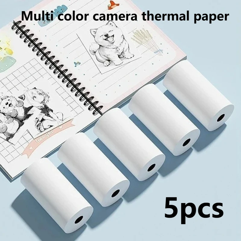 5 rollos de pegatinas adhesivas térmicas, suministros de impresoras de papel fotográfico, papel térmico de Color y blanco y negro, herramientas de papel enrollable para niños