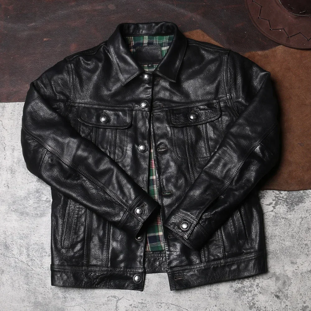 

Мужская миниатюрная джинсовая кожаная куртка Tailor Brando Storm Knight Cargo с лацканами Batik Goat