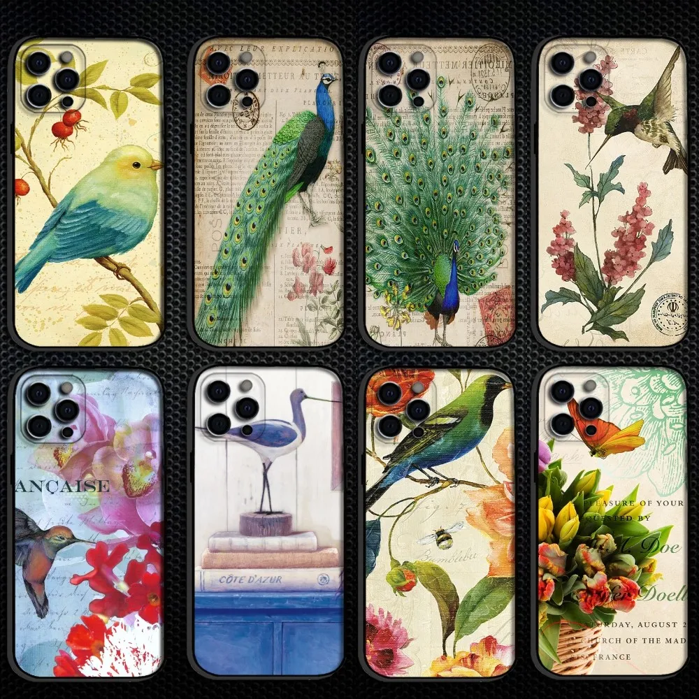 

Bird illustration Phone Case For iPhone 16,15,14,13,12,11 Plus,Pro Max, Soft Silicone Black Cover