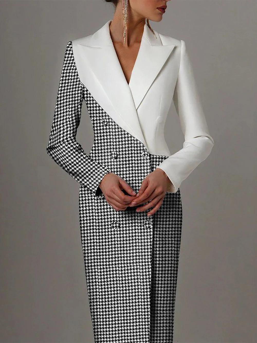 Veste Longue à Carreaux pour Femme, Double Boutonnage, Slim, Blazer Personnalisé, Tenue de Soirée, de Bal