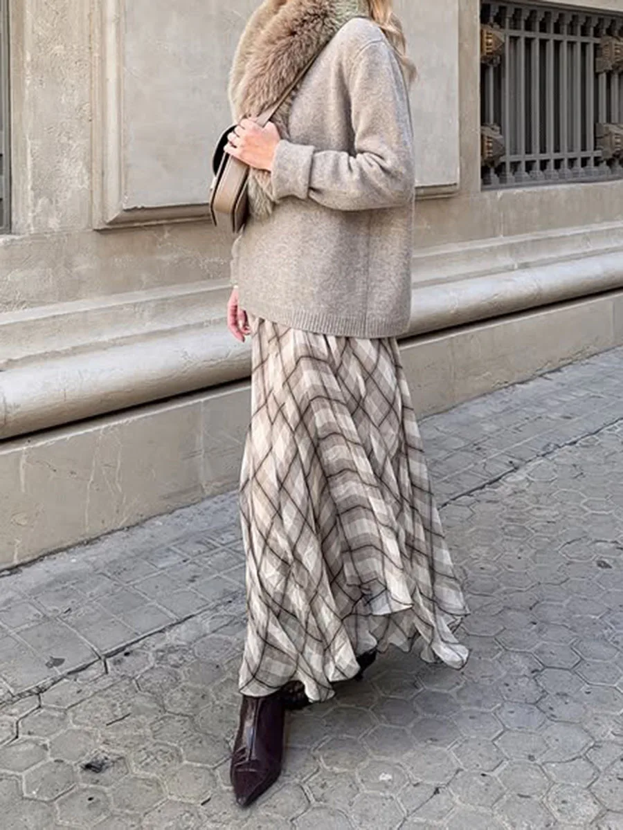 ไม่สม่ําเสมอ Hem ลายสก๊อต Midi กระโปรงผู้หญิงฤดูร้อนใหม่เอวสูง Vintage A-Line Faldas Streetwear แฟชั่นสบายๆกระโปรงยาว