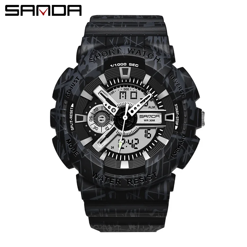 Fashion New Sanda Men\'s Brand Sports Watch G Style Shock Military Army Men Camouflage Luxury Strap Waterproof Led Digital Quartz