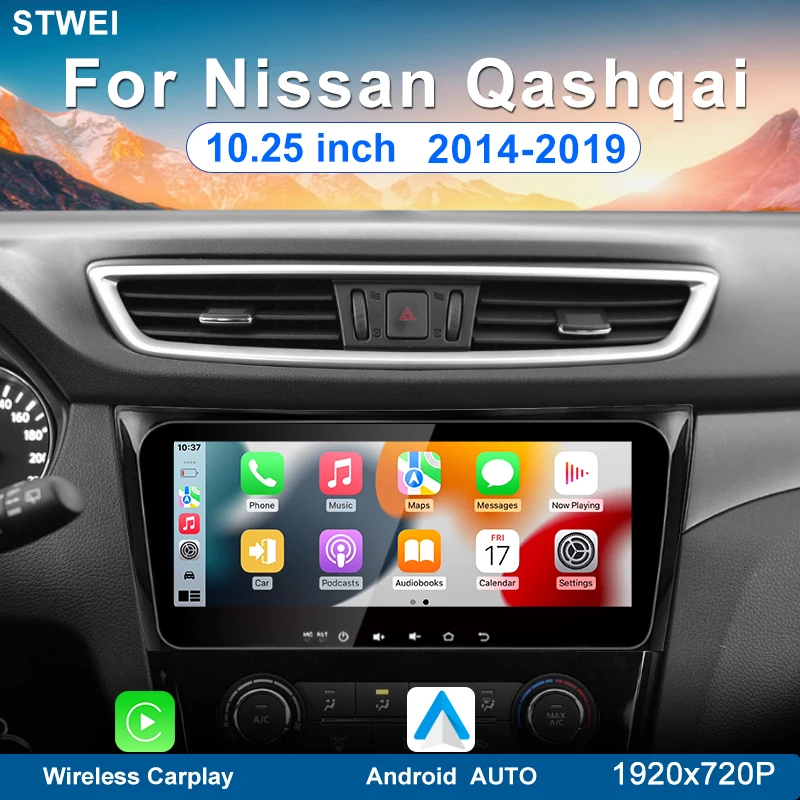 

Для Nissan Qashqai 2014-2019 автомобильный радиоприемник мультимедийный видеоплеер 10,25 дюйма Android 13 Carplay Android AUTO 4G WIFI GPS Bluetooth