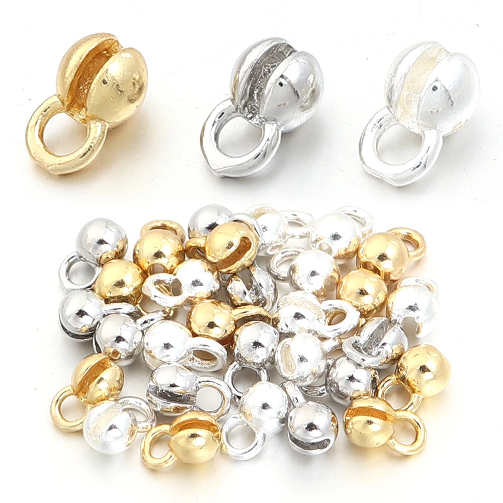 10pcs 18K Gold Plated Crimp Beads For Jewelry Crimp End Bead Cover Bead Tip Ball Chain Connector DIY Bracelet Necklace Accessory