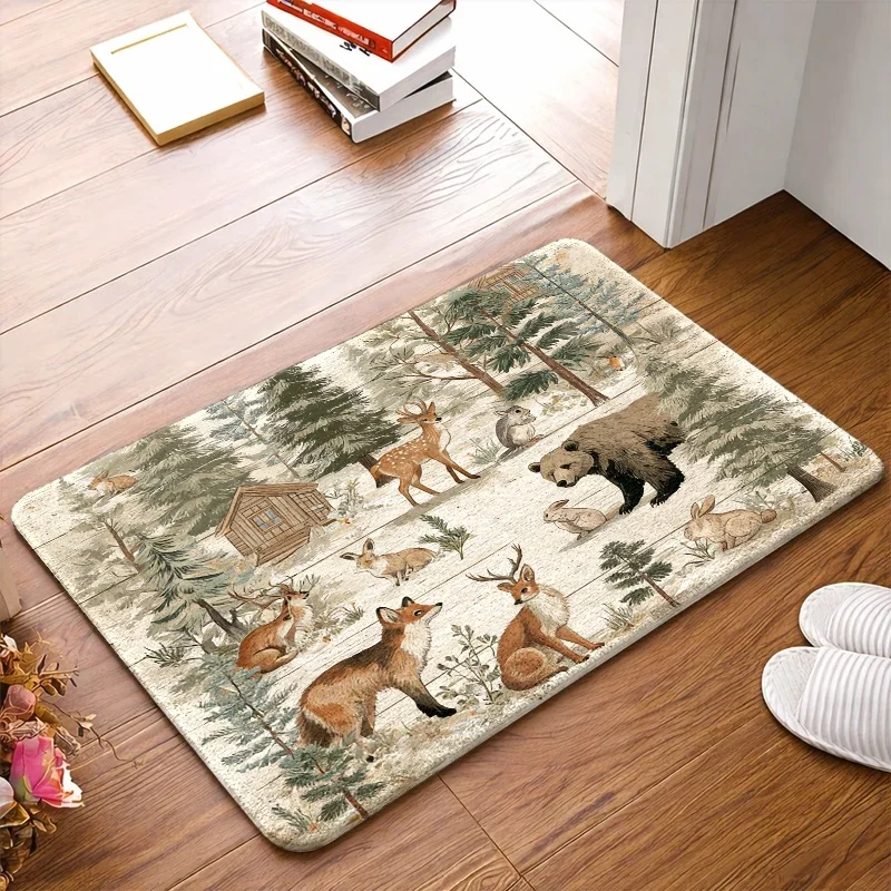High Quality Polyester Woodland Animal Area Rug Rustic Forest Bear Deer Fox Carpet for Living Room Hallway Nursery Home Decor Ma