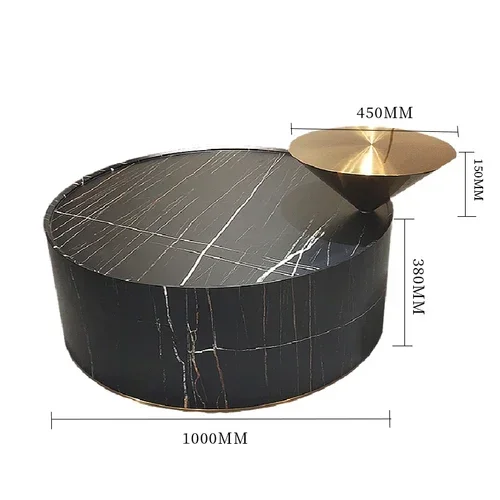 A  Light Luxury Stainless Steel round Height Tea Table Living Room Small Apartment  Marble Coffee Table