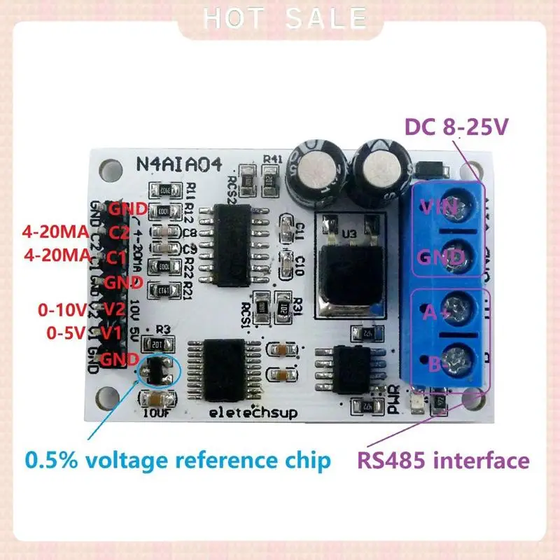 24-Hour Delivery ELETECHSUP 4-20MA Voltage Signal Acquisition RS485 Modbus RTU Module For PLC Current Transmitter Measuring Inst