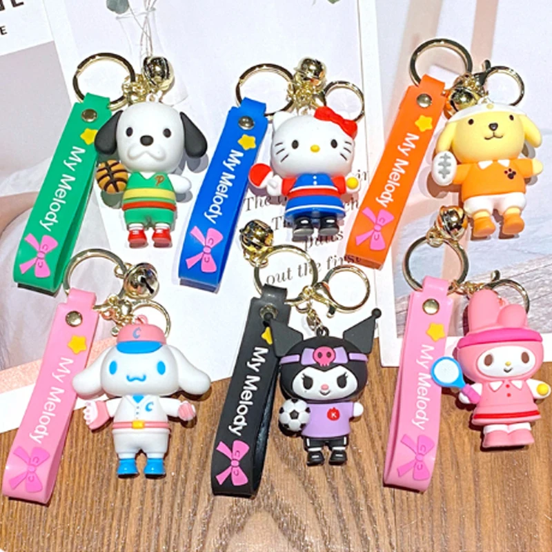 New Cute Sanrio Hello Kitty Melody Soccer Table Tennis Sports Modeling  Keychain Cartoon Key Ring Couple Bag Pendant Small Gift