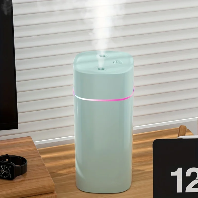 600ml Cool Mist Portable Humidifier - Compact Dual Spray Desktop Humidifier with LED Light, USB Powered, Whisper Quiet Operation