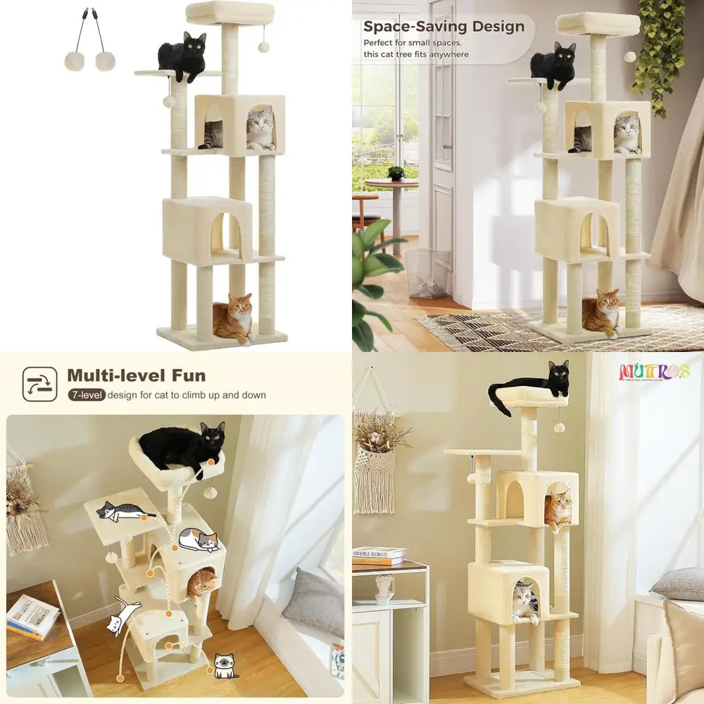 

Indoor Cat Tree with Multi-Level Platforms, Sisal Scratching Posts, Padded Perches, and Soft Bedding for Cats