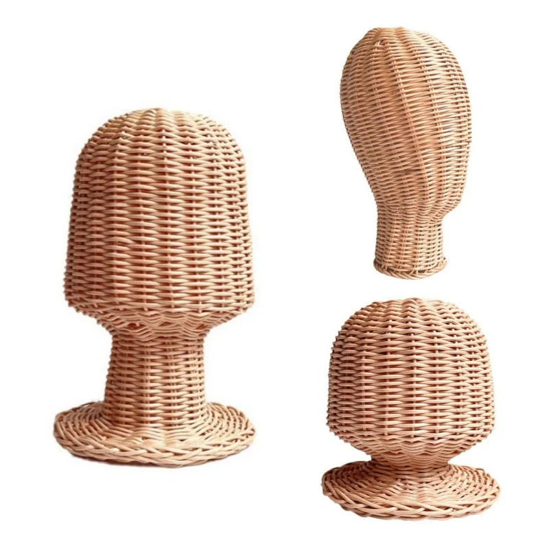 Support de tête de mannequin en rotin pour présentoir de chapeau et de perruque, vitrine WUNICEF faite à la main, base stable, conception tissée de vigne unique et durable