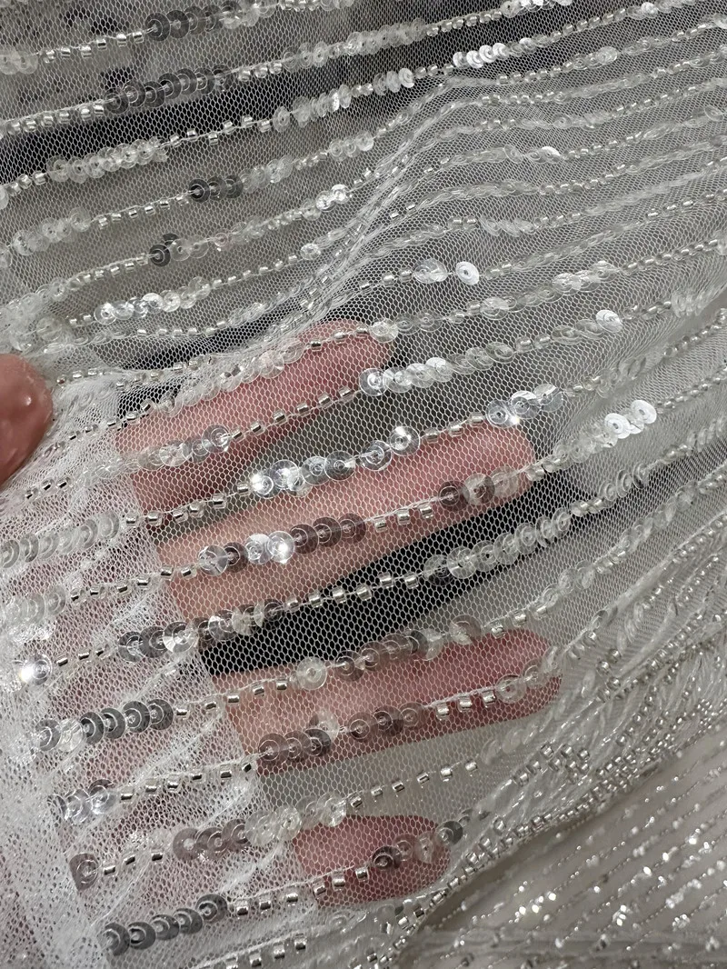 Vertical Stripes Sequins Embroidery Fabrics Fabric Mesh Transparent Fabric