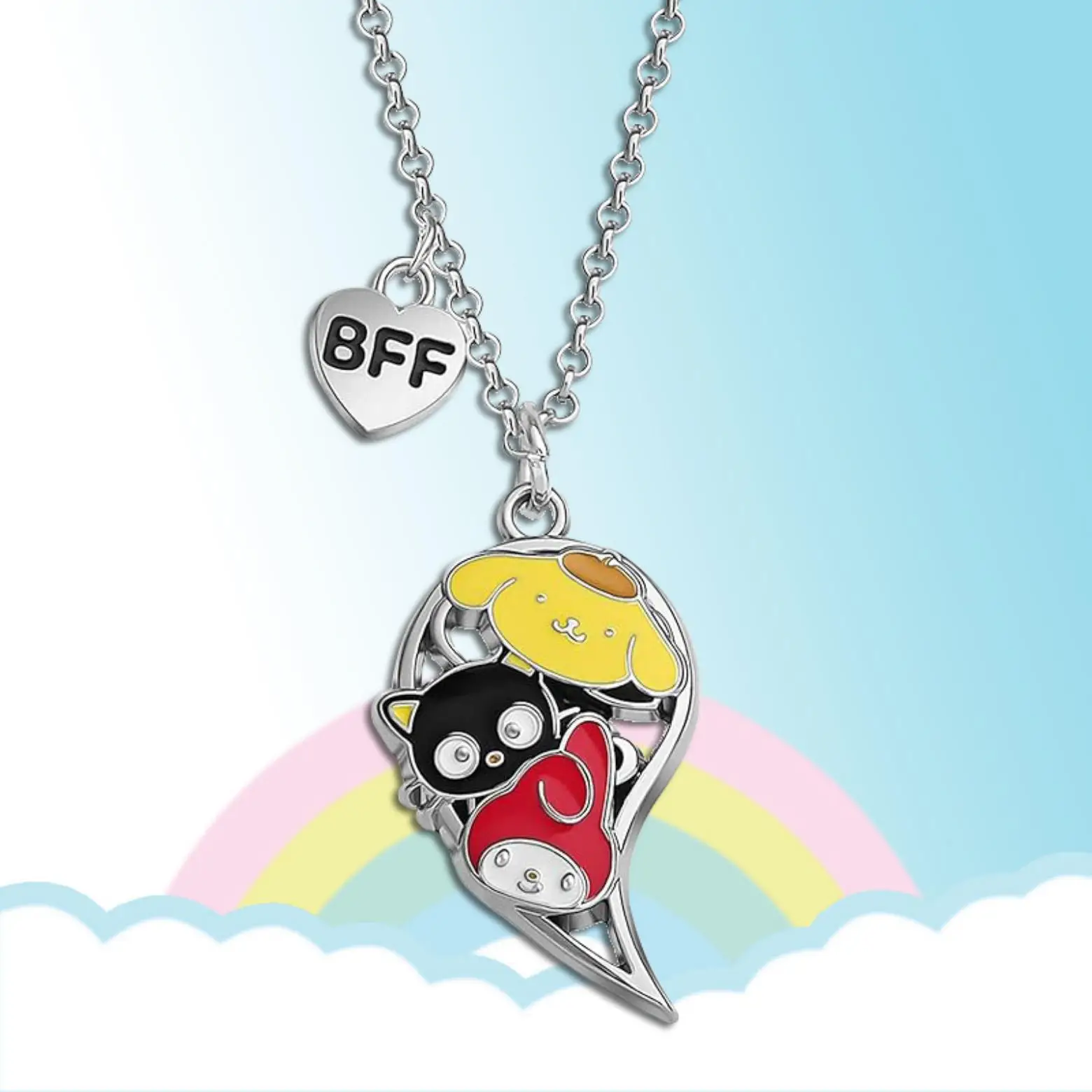 1 זוג שלום קיטי bff שרשרת אנימה אביזרים kawaii sanrio משפחה תליון קריקטורה לב תליון לב הטוב ביותר חבר
