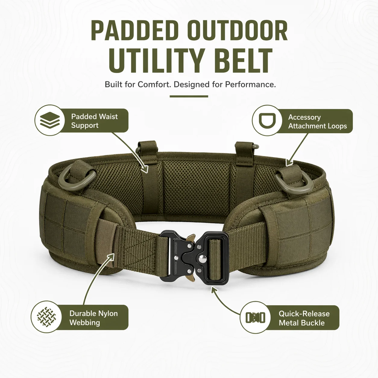 

Регулируемый поясной ремень с мягкой подкладкой и быстросъемной пряжкой, дышащий, для походов, кемпинга, работы на открытом воздухе и путешествий, 1 шт.