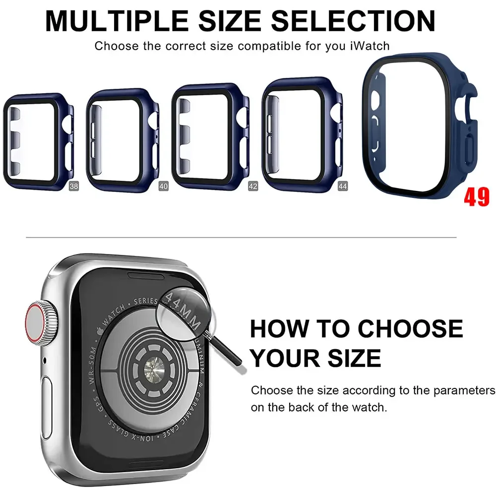 Case For Apple Watch Band 44mm 40mm 42mm 38mm 40 44mm 9 8 7 6 SE 5 4 3 Screen Protector PC Bumper iWatch 45mm 41mm Ultra 2 49mm