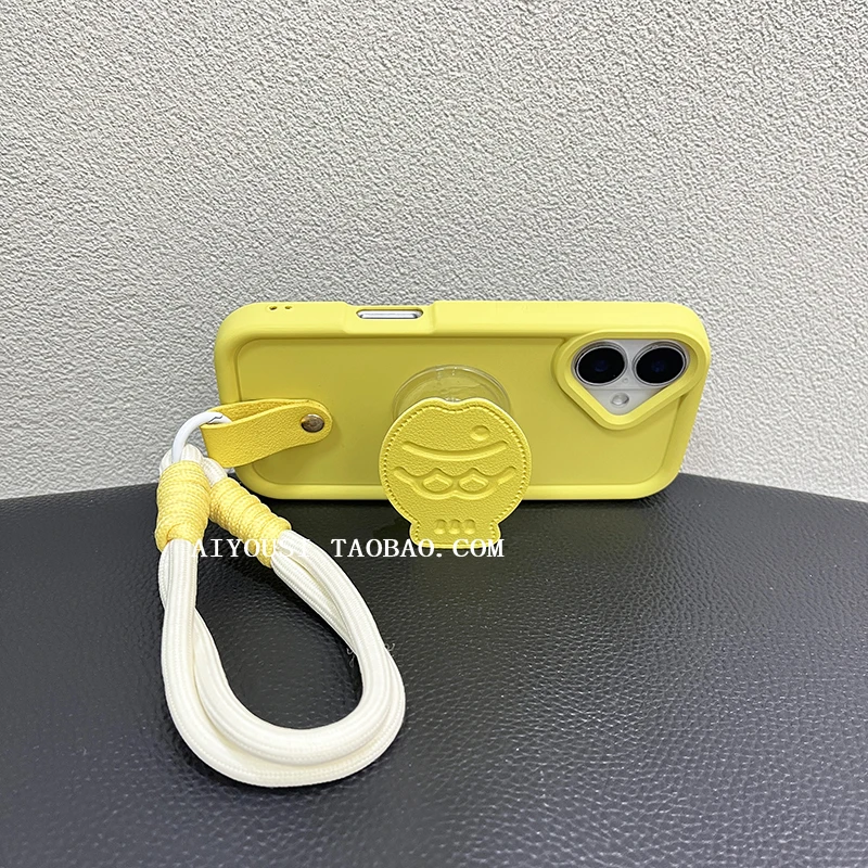 Yellow leather small fish holder for apple 15promax phone case i14/13pro handheld rope 16promax fallproof 11/12pro niche xr - view 3