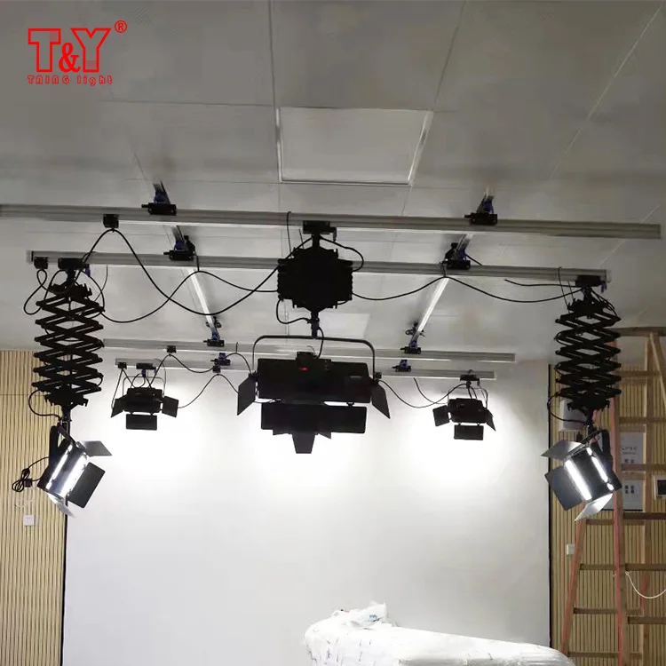 Broadcasting studio photography lighting suspension pantograph ceiling rail system