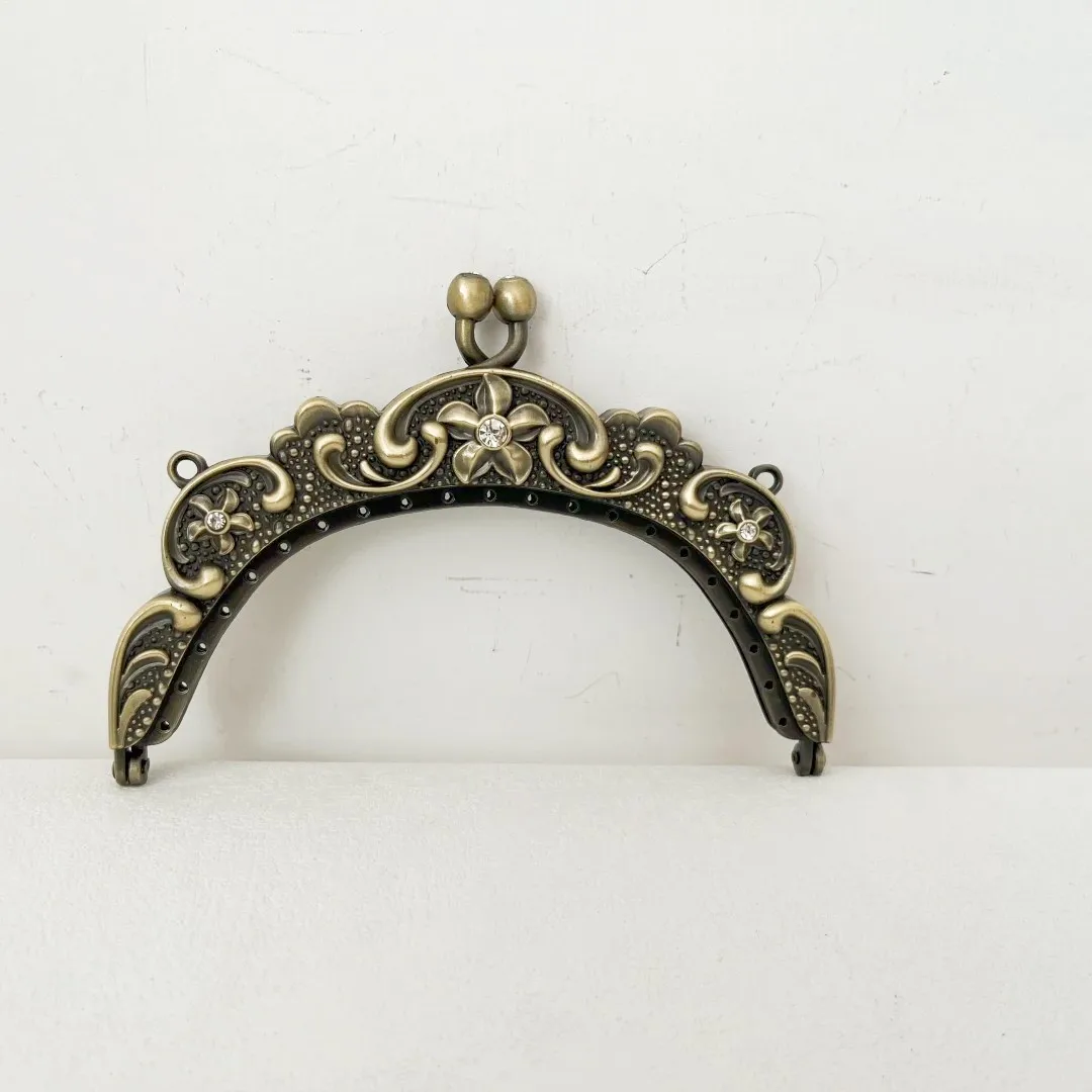 13cm Metal Purse Frame with Loops Handmade Craft Decorative Rhinestone Clip Flower Charming Bag Frame Accessories for Wallet Clu