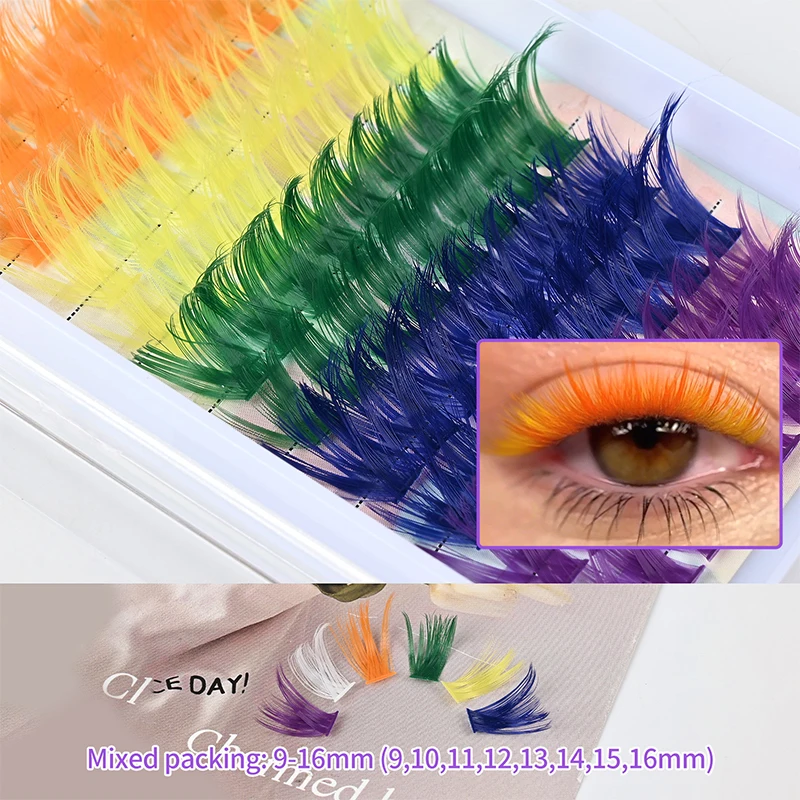 

6 Colors Colorful DIY Individual Cluster Lashes Fluffy Curly False Eyelashes 9-16mm Mixed Length Segmented Eyelashes Extension