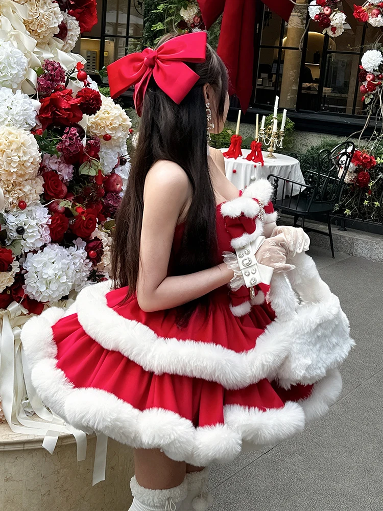 2025 عيد الميلاد الأحمر الياباني الأصلي لوليتا الأميرة صديرية دائرية فستان الحلو ريترو حلم دمية فستان مناسبات فتاة على شكل قلب #4