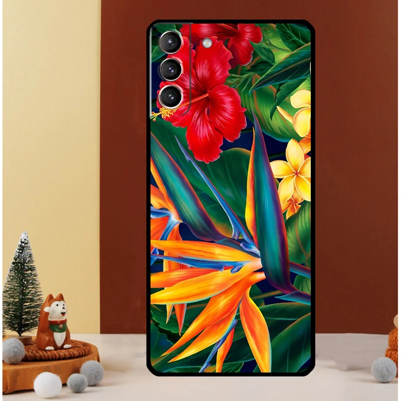 Tropical Paradise Hawaiian Flower Case For Samsung Galaxy S22 S23 S24 Ultra Note 20 10 Plus S8 S9 S10 S20 FE S21 FE Cover