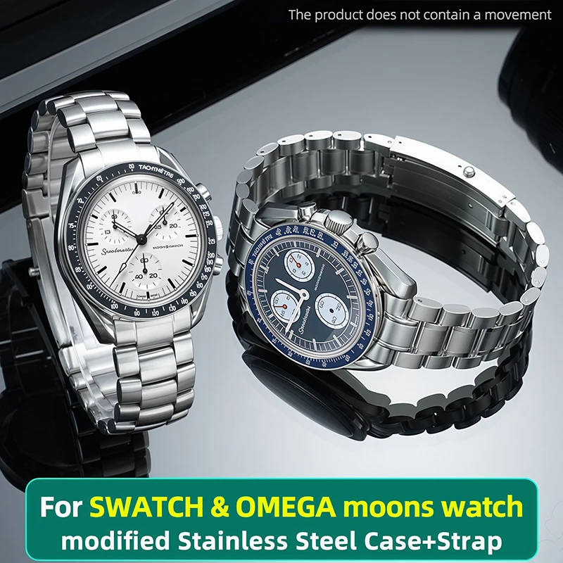 42mm Edelstahl-Uhrengehäuse für OMEGA & SWATCH Moon-swatch Metallgehäuse & Armband Mod-Kit Uhrenzubehör ohne Uhrwerk