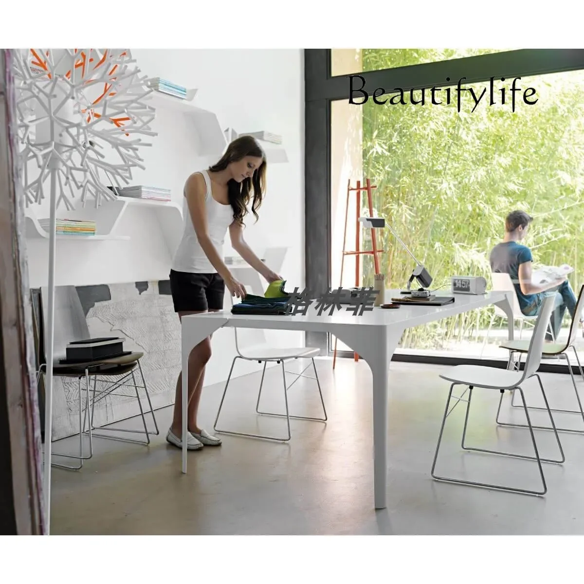 M Desk Simple Metal Legs Writing Desk Desk Villa Large Flat Floor Restaurant Household Long Dining Table