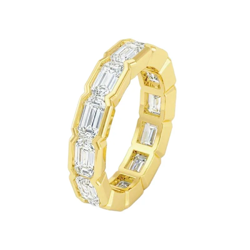 BXINY 3*4mm Lünettenfassung Smaragdschliff Voll-Moissanit Reihenring 925 Sterling Silber für Damen Eternity Ehering Geschenk Feiner Schmuck