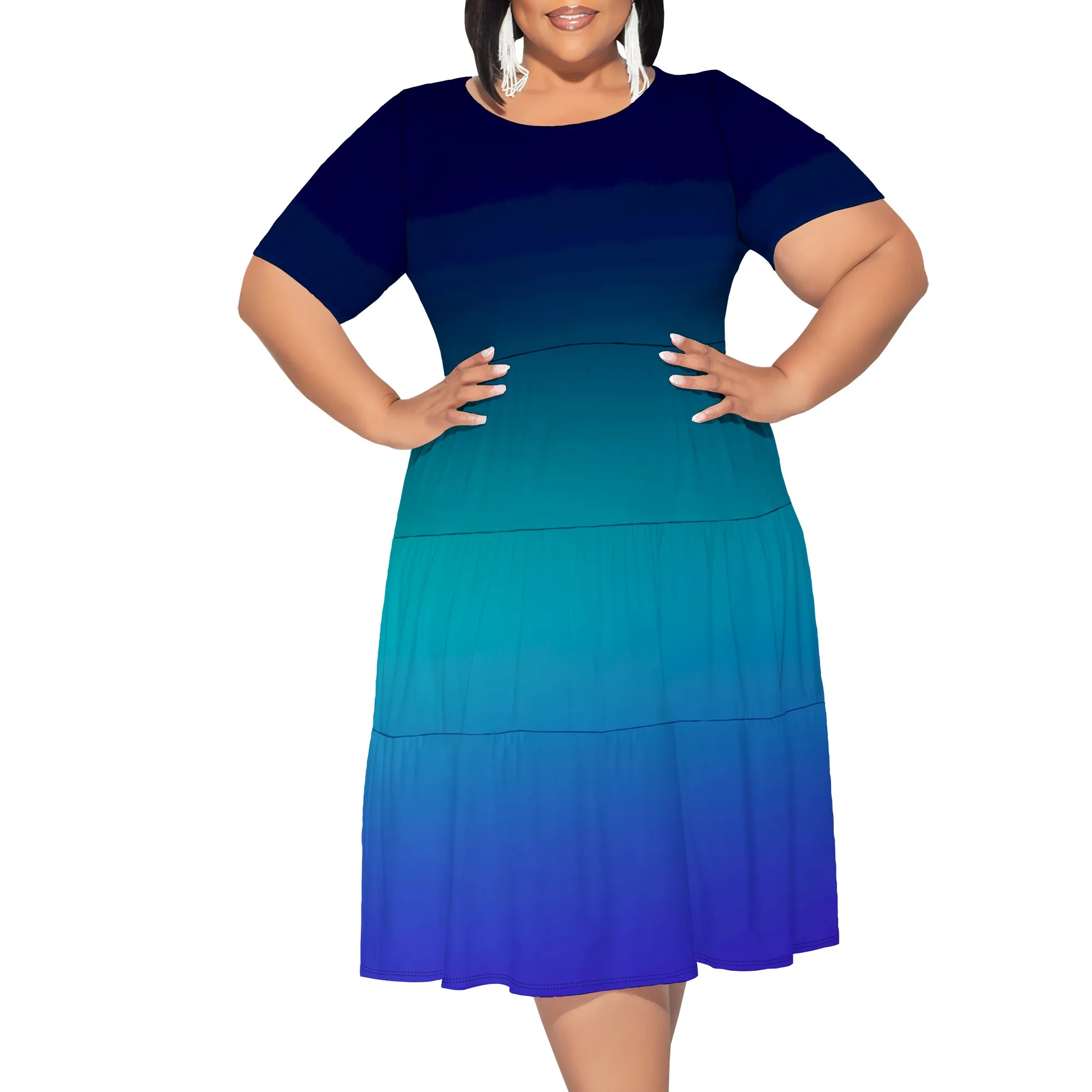

Womens Plus Size Summer Dress 2025 Casual Short Sleeve Empire Waist Loose Fit Swing T-Shirt Dress with Pockets