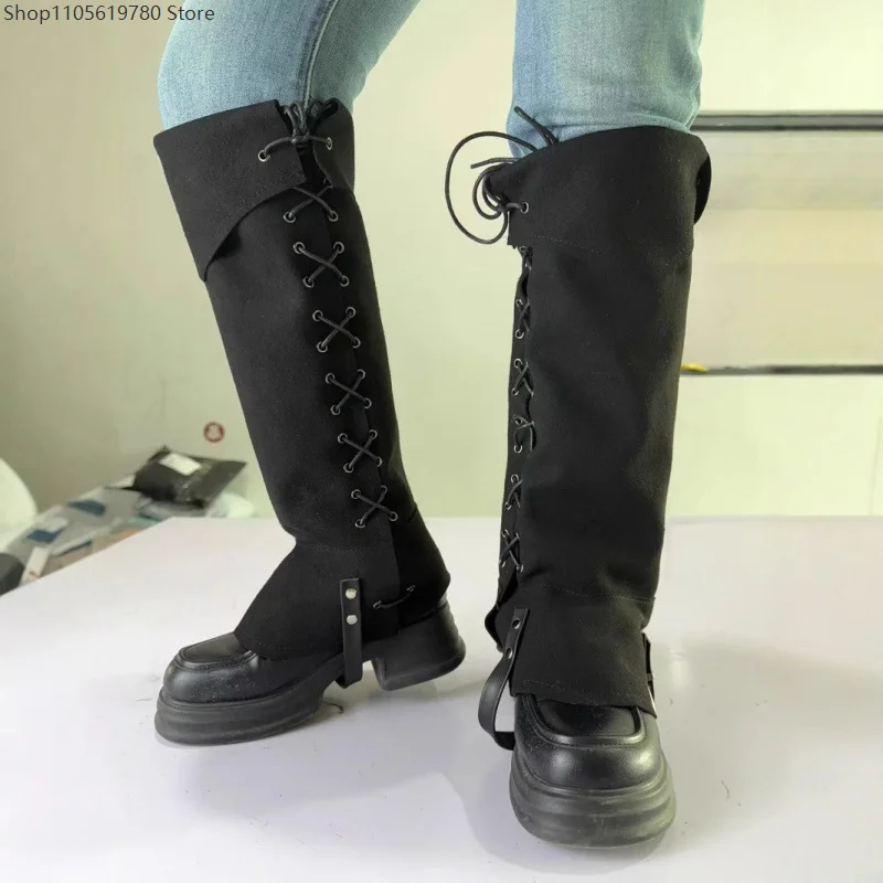 Medieval Style Lace‑Up Boot Covers Faux Suede Crisscross Lacing Leg Guards Detachable Shoe Accessories Adult Role‑play Accessory 3