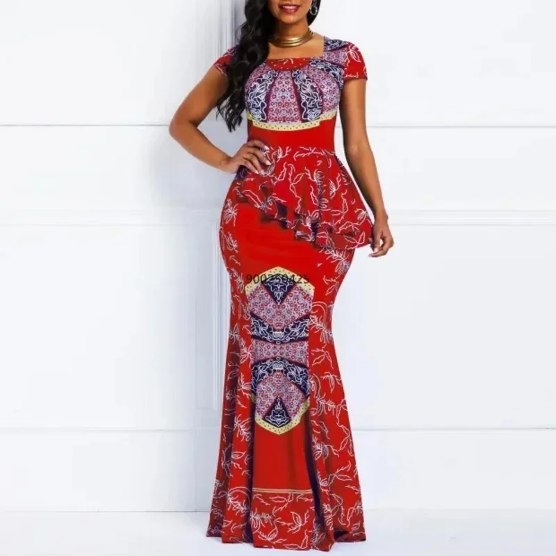 News Ankara Style African Dresses For Women Clothes Outfits Party Robe Plus Clothing Fashion Print Ruffle Long Skirt MN9