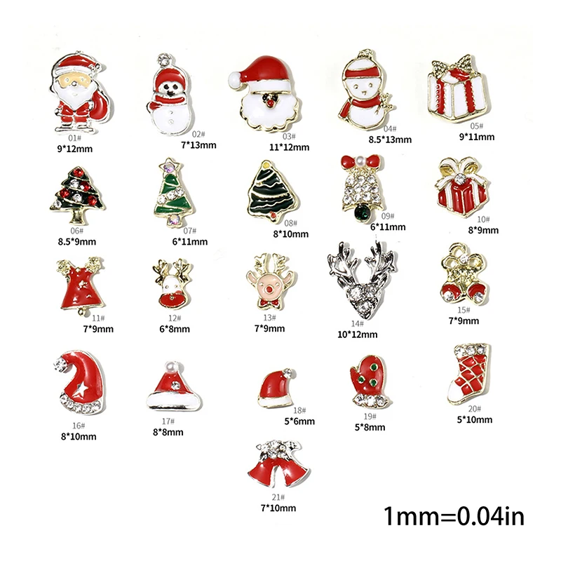 Christmas Nail Charms Luxury Snow Man Snowflake Small Bell Tree Nail Gem Ornament New Year Nail Art Accessories Manicure Salon