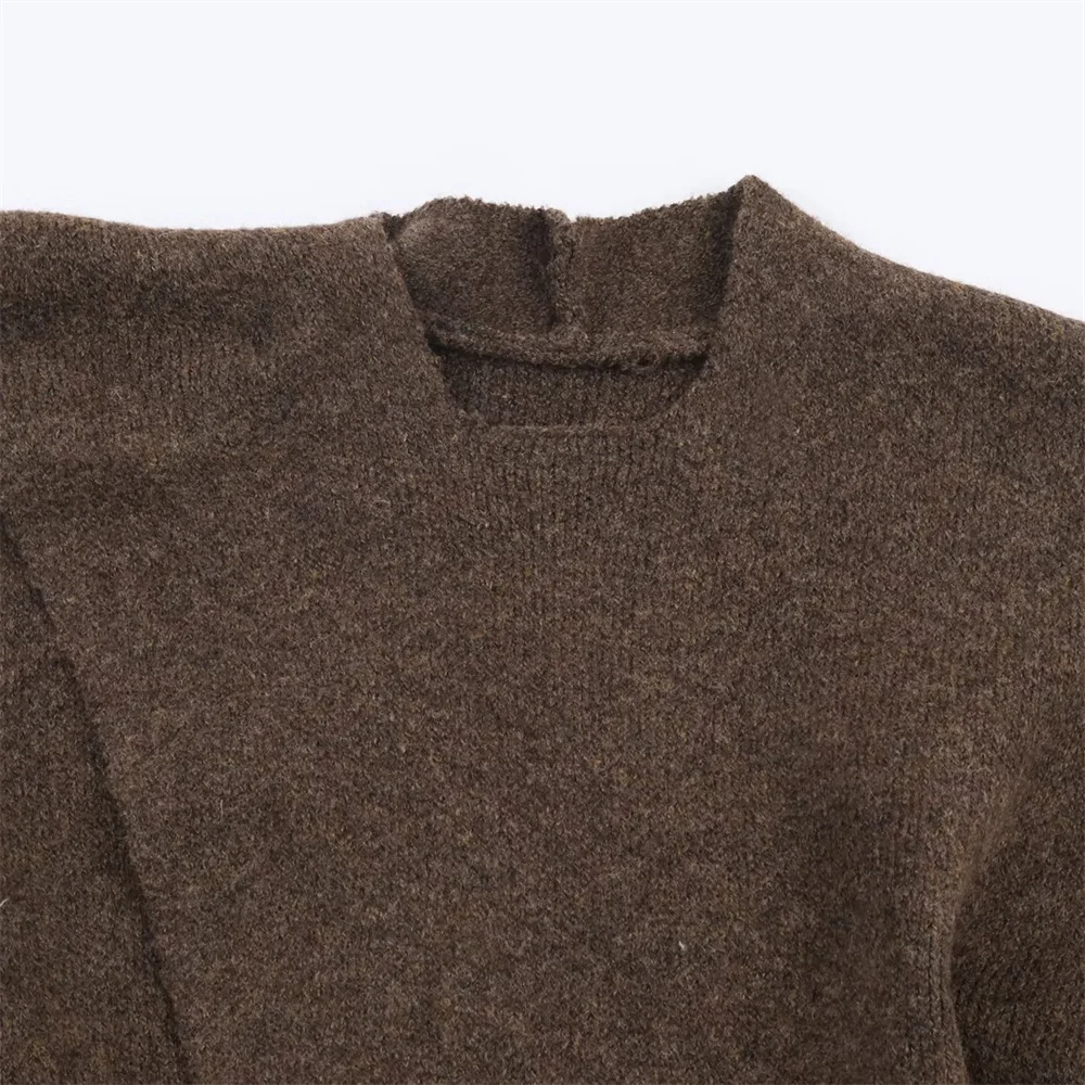 Invierno nuevo diseño suelto de moda Casual para mujer con bufanda cuello redondo suéter de punto de manga larga