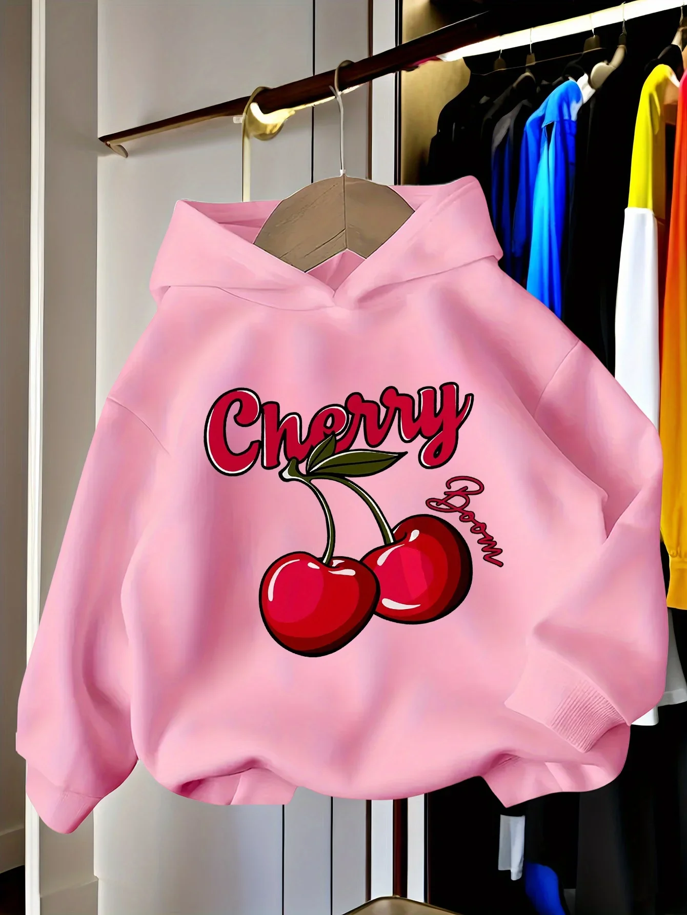 2026 Girls' Casual Fashion Hooded Sweatshirt, Sports Sweatshirt with Print  Cherry blossom
