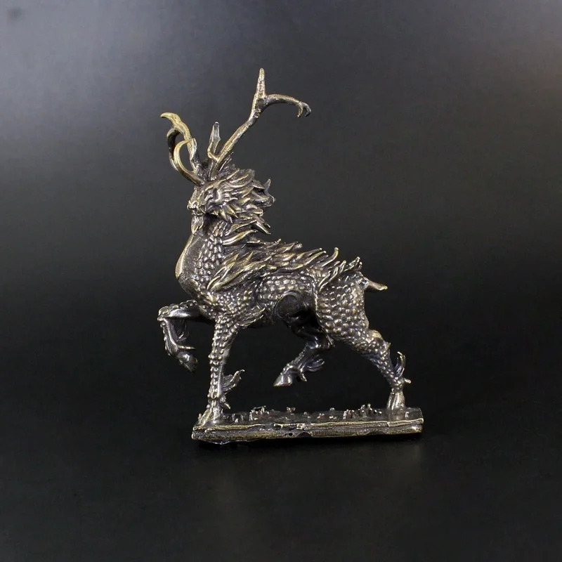 Mini Retro Fire Kirin Copper Figurine Model Desk Decor Craft Room Decor Chinese Style Miniatures Mascot Gift