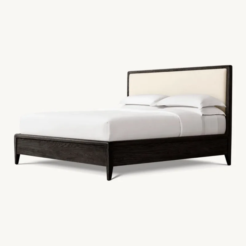American Style Modern Hand Carved Solid Oak Platform Bedroom Set King Size Bed for Home Hotel