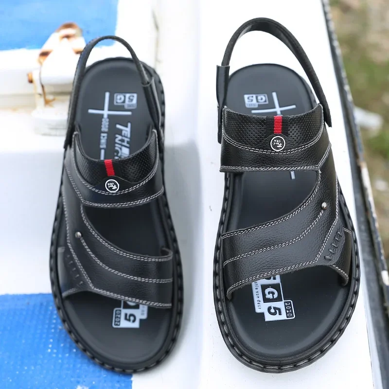 Clearance Price Men's Summer Leather Sandals Flip Flops Breathable Leather Beach Sandals for Men