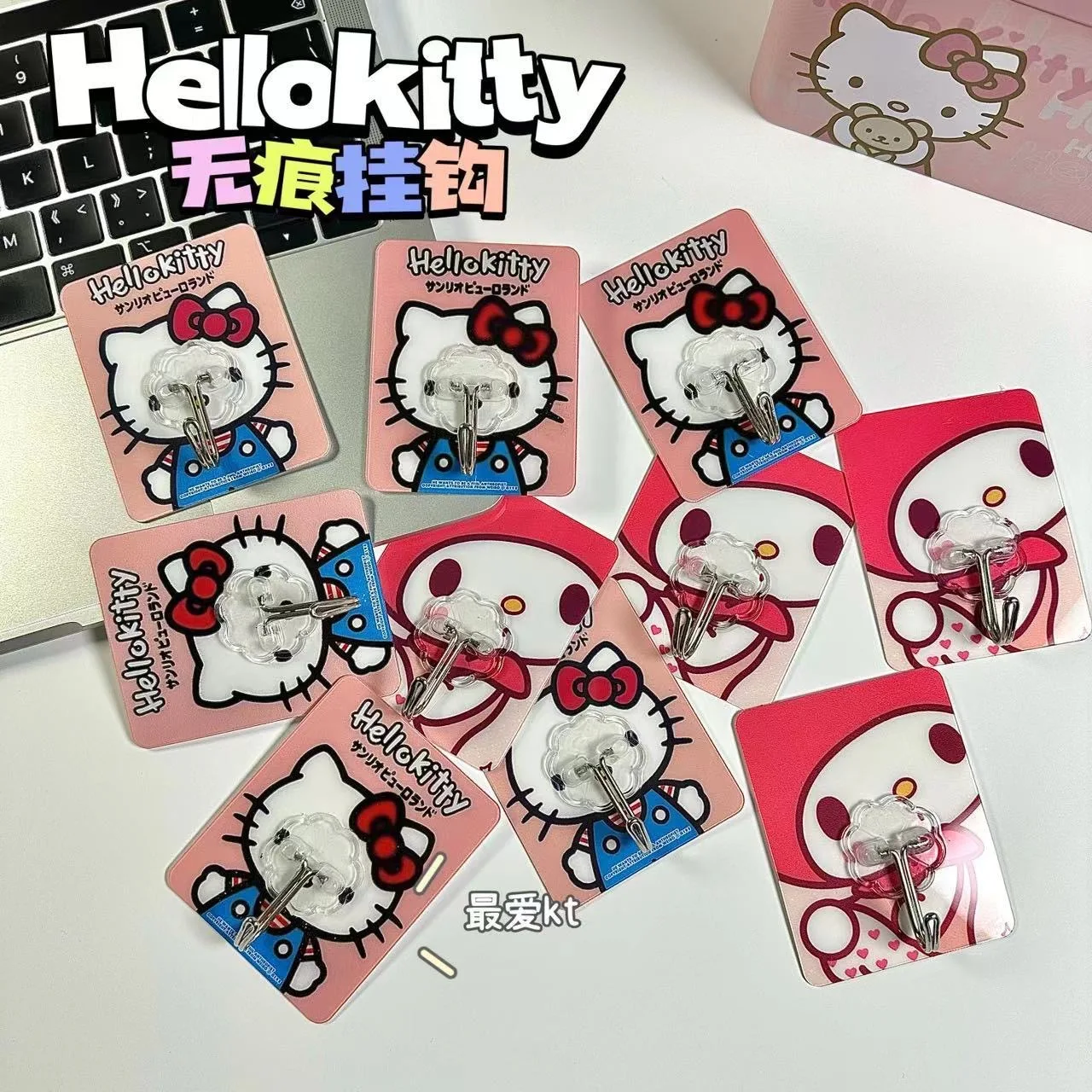 Cartoon HelloKittys Melody Self-Adhesive Hook Anime Sanrio Stainless Steel Punch-Free Kitchen Bathroom Toilet Wall Hanging