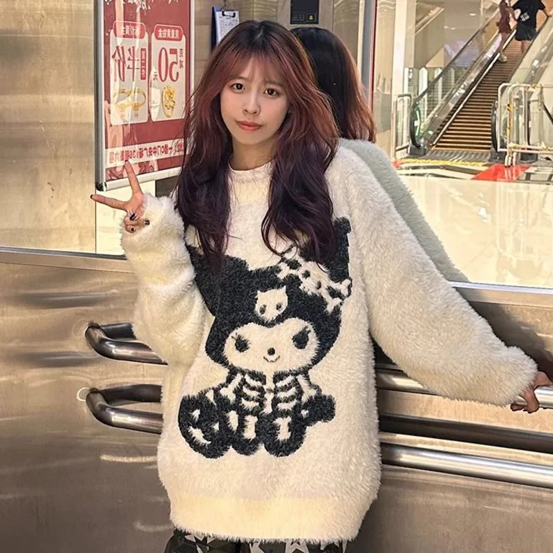 

Sanrio Kuromi Cute Jacquard Sweater Autumn Winter New Loose Knitted Couple Top Korean Version Trendy Casual Versatile Pullovers