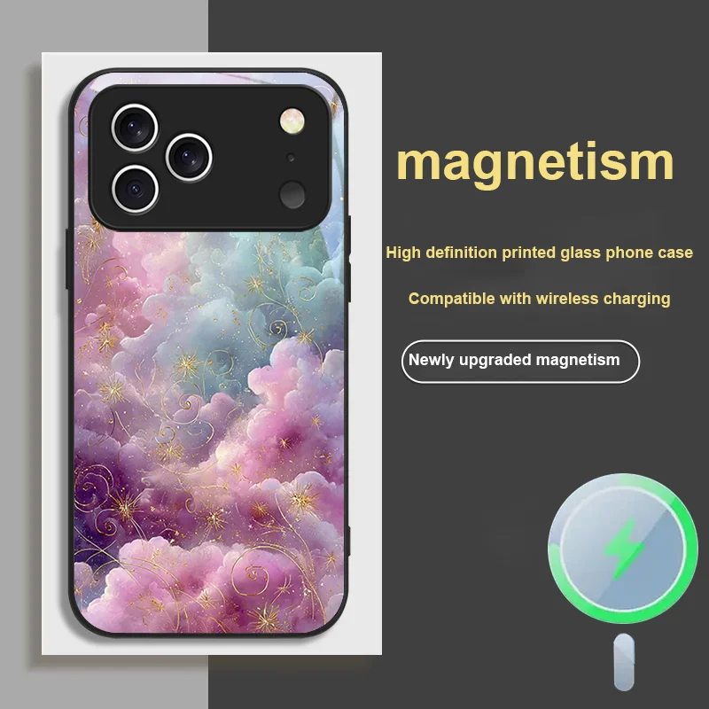 

For iPhone 17 Pro MAX AIR Magnetic Glass Phone Case with Dreamy Nebula Pattern Personalized Design