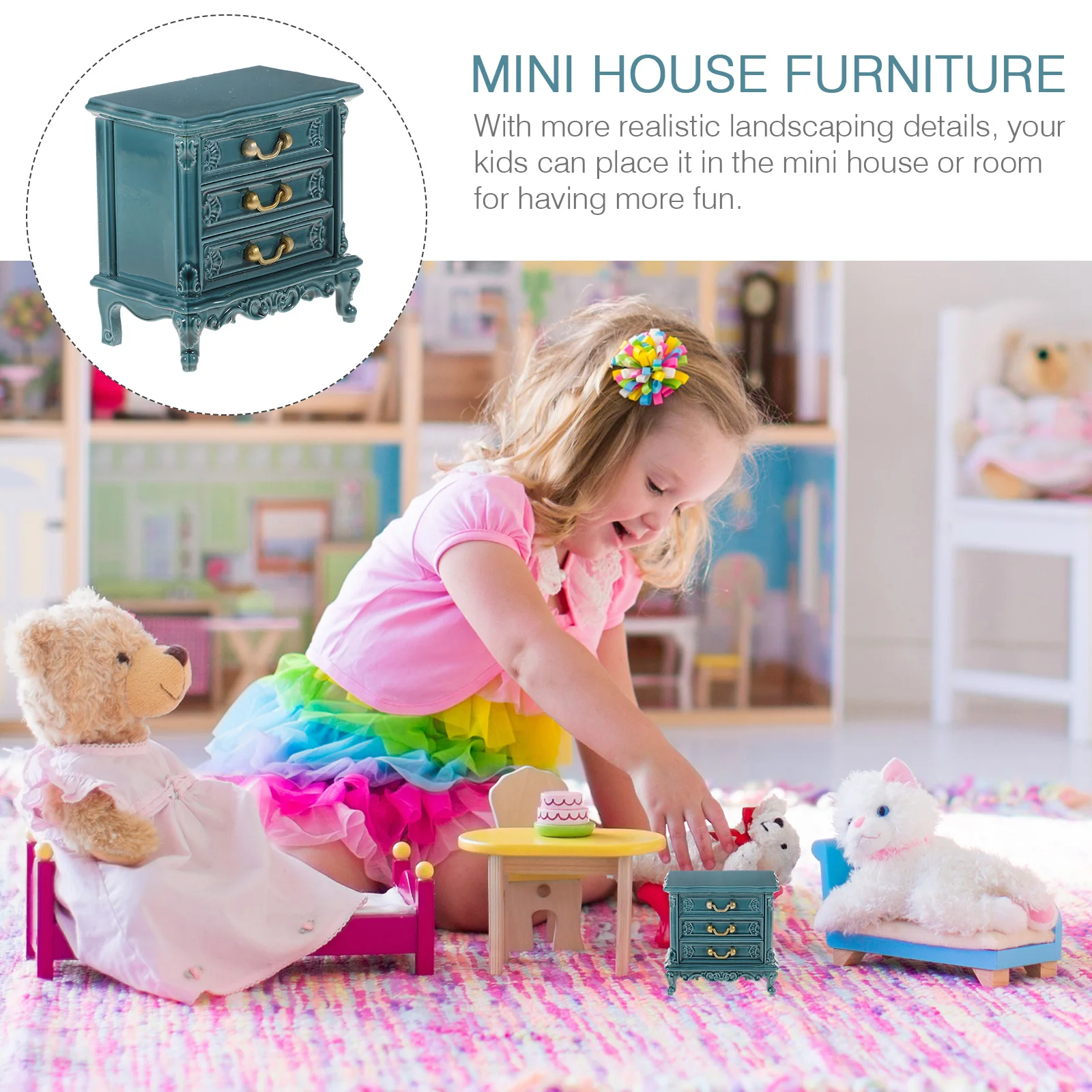 Display Cabinets Mini Chest Toy Plastic Model Furniture Tiny Decor Blue Decorative House Child